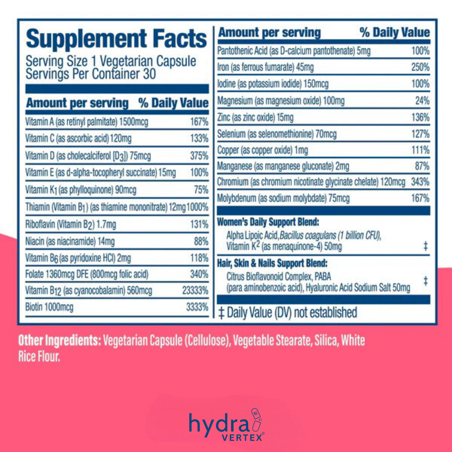 Hydra Vertex Women’s One Per Day Multivitamin With Iron Capsules