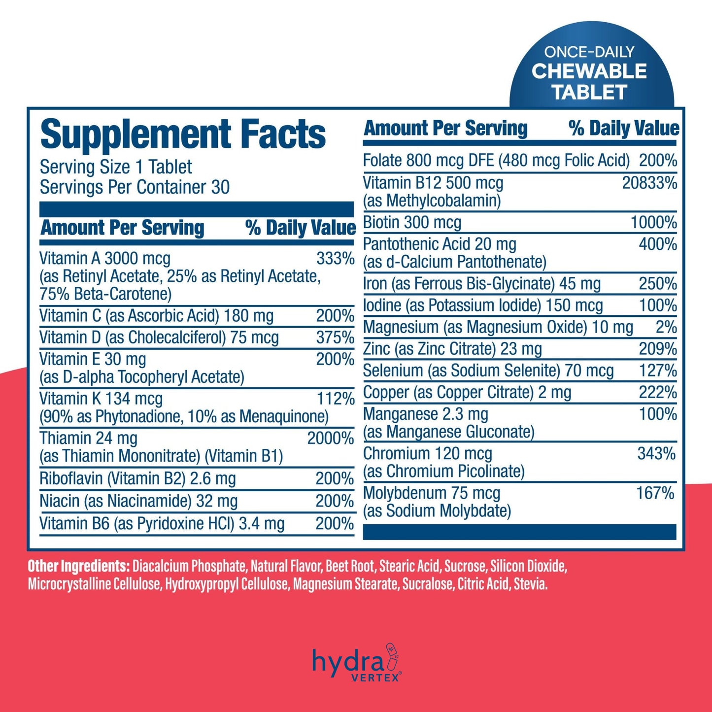 Hydra Vertex One Per Day Chewable Multivitamin with 45mg Iron