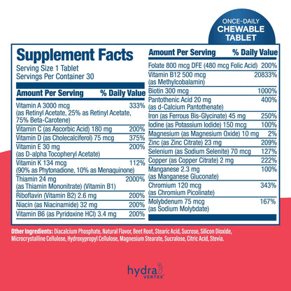 Hydra Vertex One Per Day Chewable Multivitamin with 45mg Iron